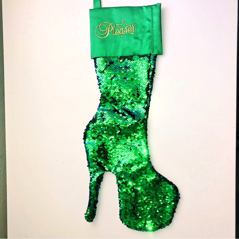 Christmas Stocking High Heel Green sequin by Pleaser